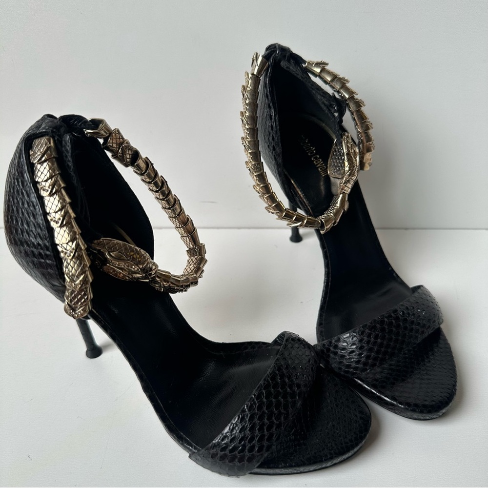 Roberto Cavalli Black Python Embossed Snake Ankle… - image 5